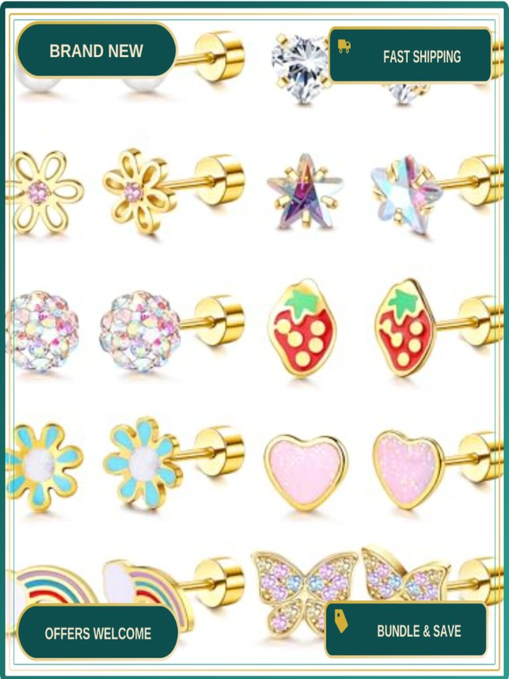 Hypoallergenic Surgical Steel Flat Back Stud Earrings for Girls